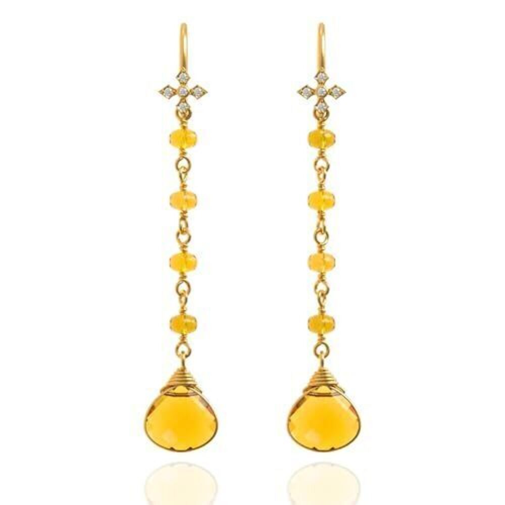 4053 Citrine Earrings in Heart Long Chain Dangle Shape - 18K Gold Vermeil